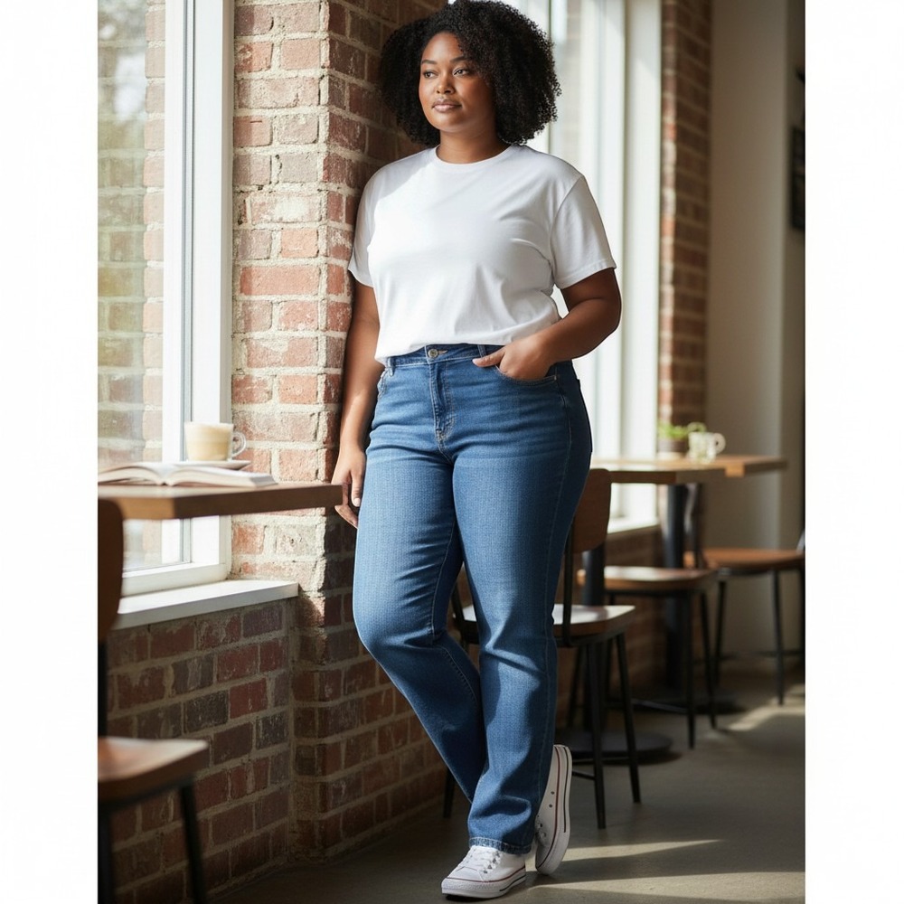 Catherines Jeans 26WP Blue Excellent Curvy Right Fit Petite Plus‎ Straight Leg